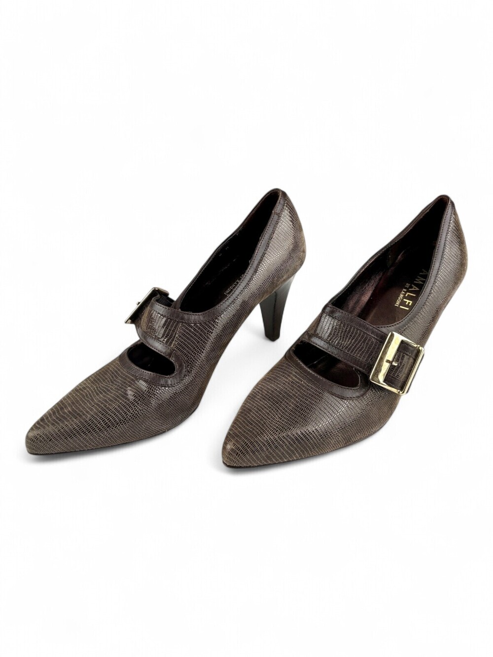 Amalfi by Rangoni Brown Lizard-Embossed Mary-Jane Heels Sz 8